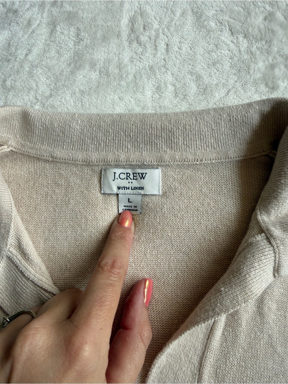 J. Crew Cream Short-Sleeve Knit with Linen Polo Top - Picture 6 of 8